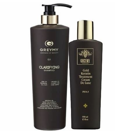 Greymy Gold Hair Keratin Treatment De Luxe + Greymy Clarifying Shampoo - Кератиновый крем с частицами золота 500мл + Шампунь очищающий 800мл