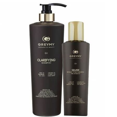 Greymy Silver Result Hair Keratin Treatment + Greymy Clarifying Shampoo - Восстанавливающий крем для волос 500мл + Очищающий шампунь 800мл